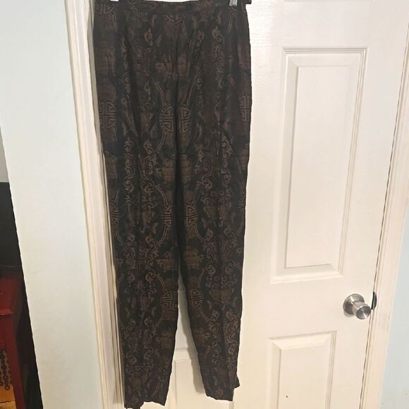 Shanghai Tang Black and Brown Relaxed Fit Pants - Picture 1 of 8